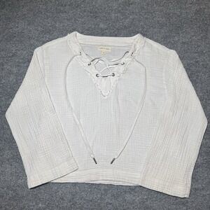 ANTHROPOLOGIE Cloth & Stone White Gauze Lace-Up Top Boho Women's Medium Cotton